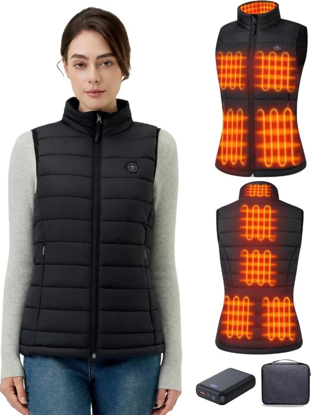 Heated Vest for Women, 9 Heating Zones, Warm Quilted Nylon Jacket, Winter
